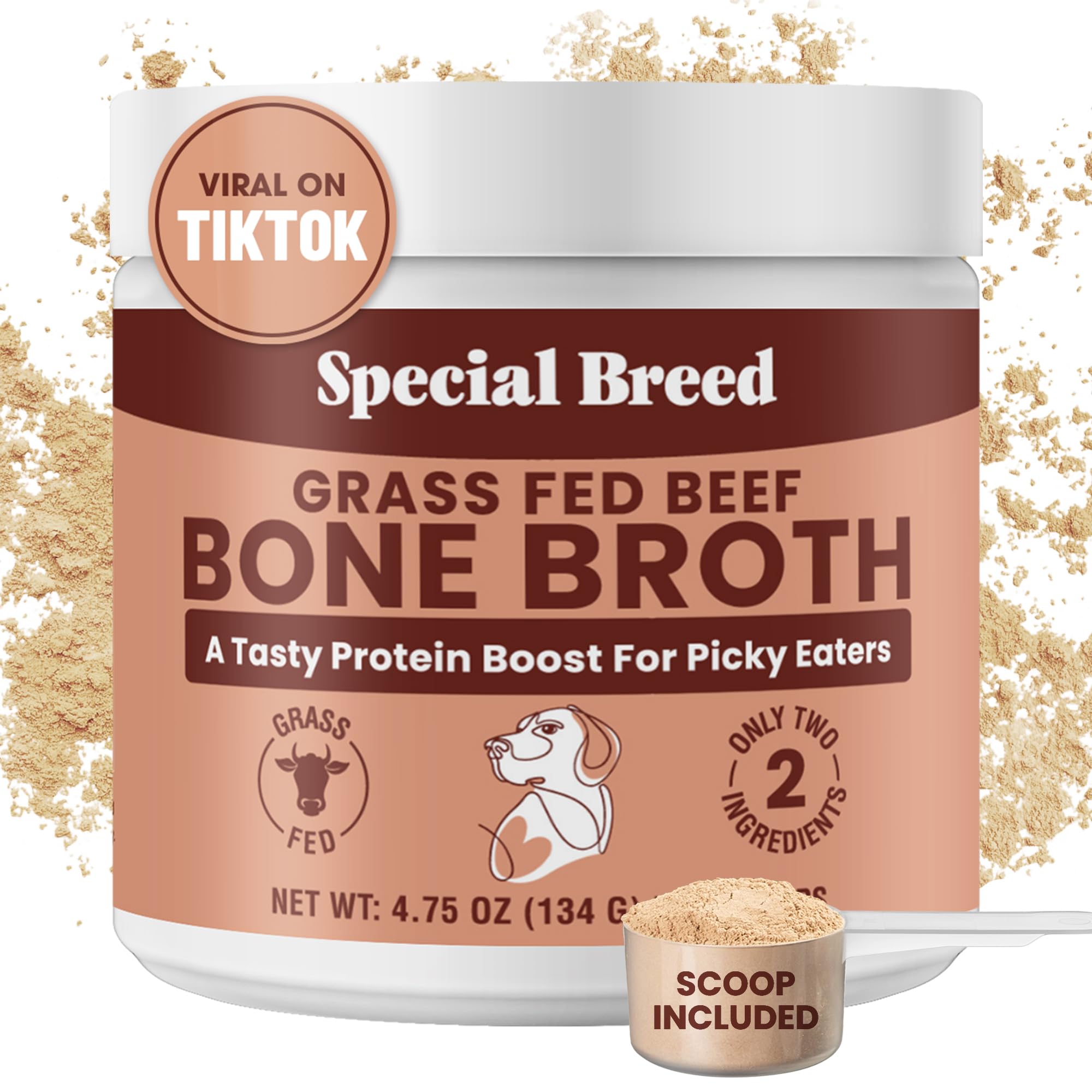 Bone Broth Powder for Dogs and Cats - Dog and Cat Food Topper, Grass Fed Beef Broth Supplement, 4.75 oz