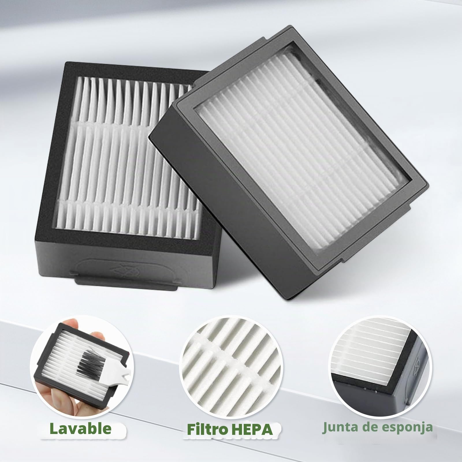 Pack de Accesorios compatible con iRobot Roomba E & I Serie i7+ i3+ i4+ i6+ i8+ j5+ j7 y E5 E6 E7, Kit de Recambios Completo. Repuestos de Cepillos Laterales, Filtros, Rodillos Extractores