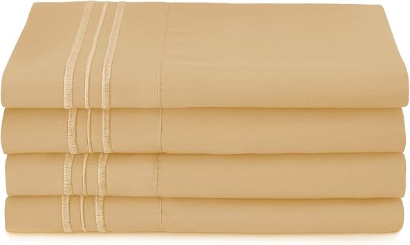 Clara Clark Pillow Cases King - Ultra Soft Pillow Cover, Lightweight Microfiber Pillow Cases Set of 4 - Envelope Closure Pillowcases, Camel Gold.