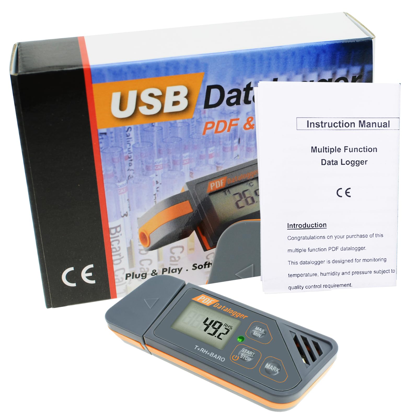 Registrador de datos de temperatura y humedad USB con sensor de presión atmosférica IP65, impermeable, informes CSV y PDF de alta precisión