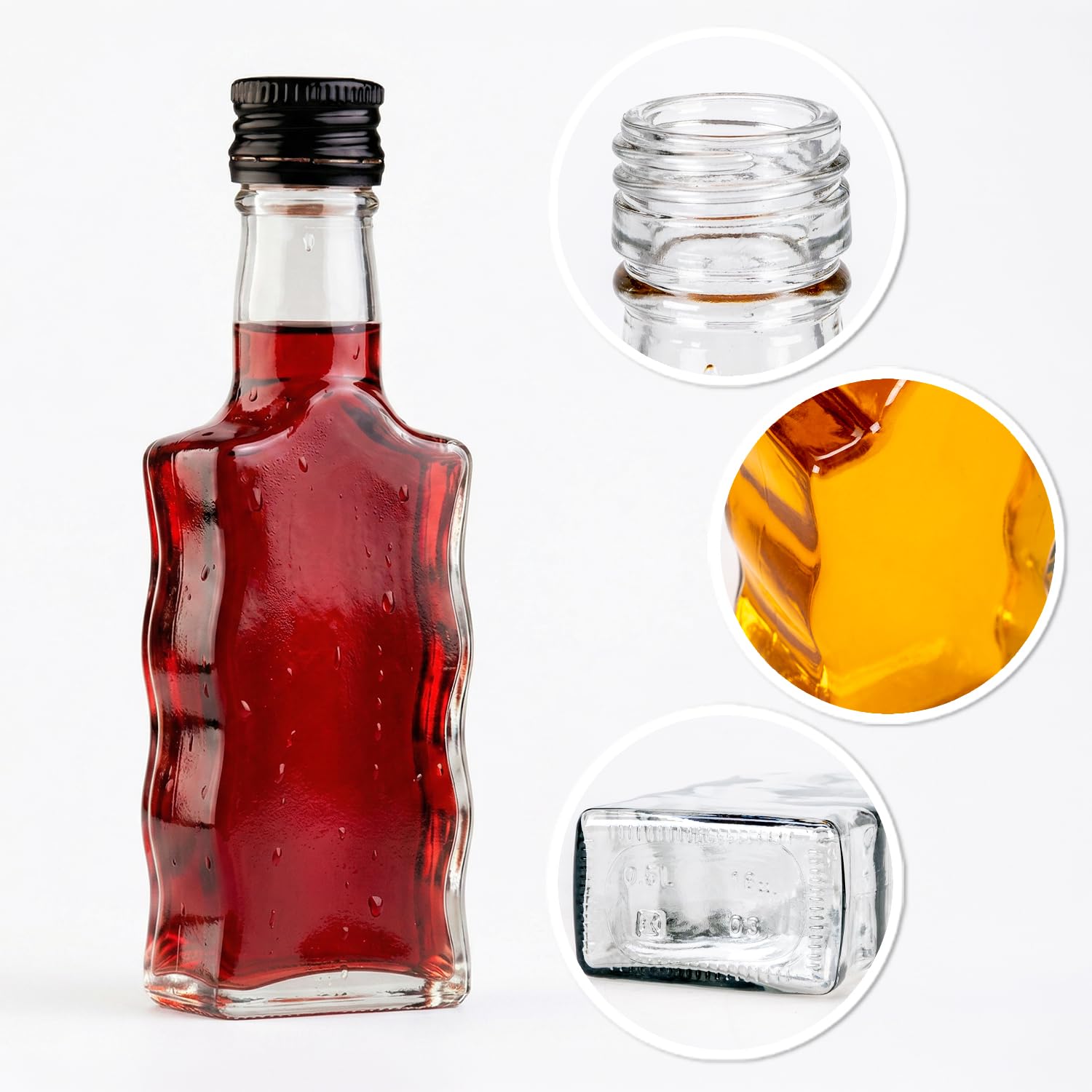 Fala - Set di 50 bottiglie da 200 ml, vuote, da riempire, in vetro a forma ondulata, aspetto elegante e moderno, bottiglie di vetro di alta qualità, 200 ml, 50 pezzi