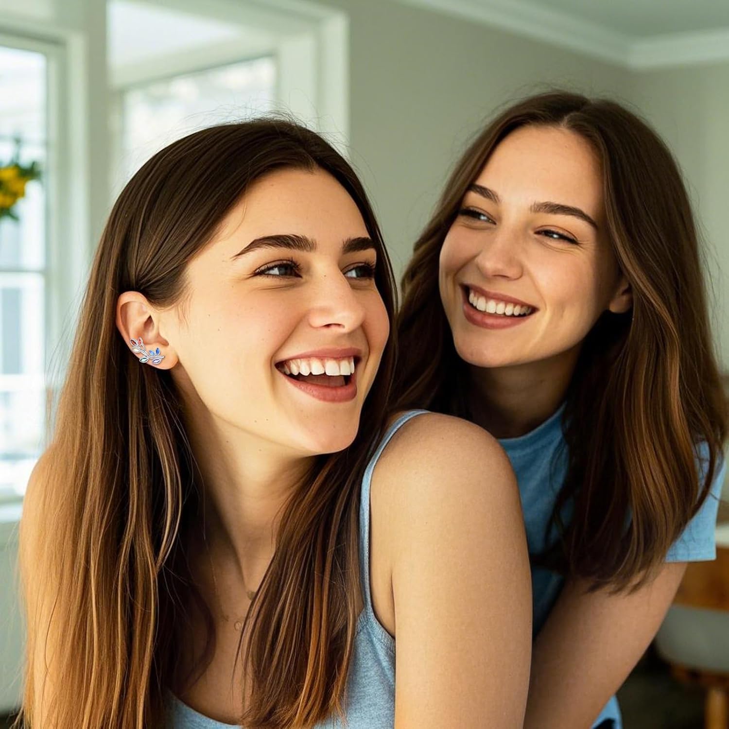 Ear Climber S925 Sterling Silver Leaf Crawler stud Earrings for Women Chakra Colorful Plant Earrings Cartilage Jewelry for Gift