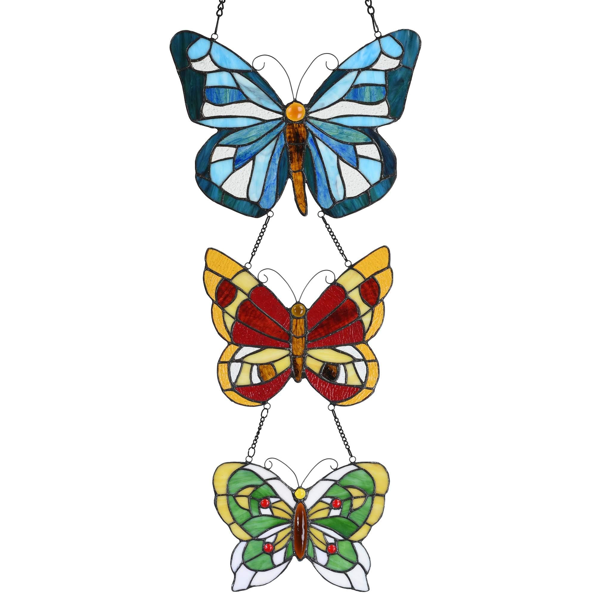 Bieye W10053 - Panel de vidrieras estilo mariposa Tiffany con 3 piezas para colgar sucesivamente dentro de cadenas, 12 pulgadas de ancho x 25 pulgadas de alto
