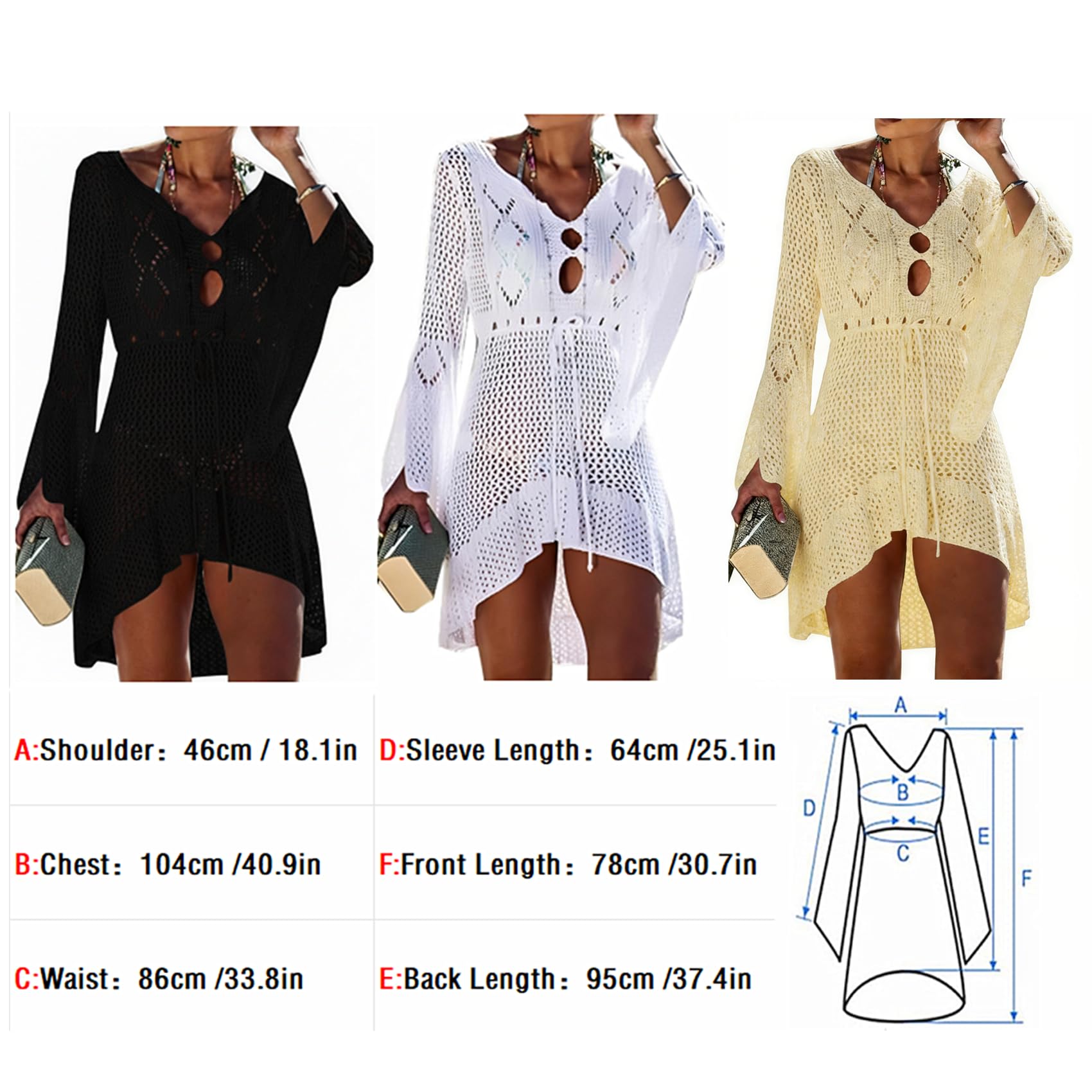 Jinsha Mujer-Vestidos Verano-Ropa Punto-para Pareos-Playeros - Baño Bikini Cover Up Sexy V Cuello Fiesta Crochet Ganchillo Tejido Kaftan Camisola de la Playa Suelto Suave Cómodo Elegantes Mujer