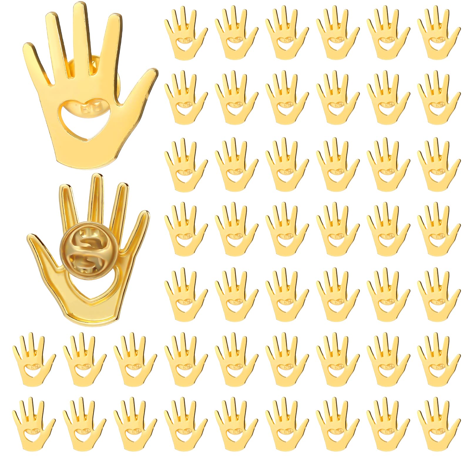 Foilswirl 75 Pcs Employee Appreciation Gifts Bulk Gold Hand Lapel Pin Volunteer Appreciation Gift Recognition Gifts for Social Worker Nurse Coworkers (Hollow Style)