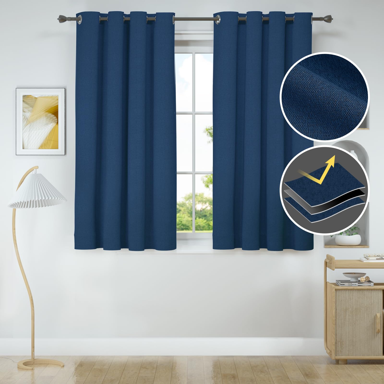 Ystyle Curtains Set of 2, 100% Blackout Curtains, 55 x 57 Inch, Thermal Curtain Against Cold and Heat, Linen Look - Image 2