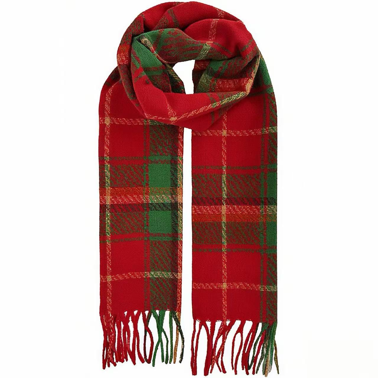 Lsyzhx Women's Red Cashmere Tartan Scarf, Scarf Winter Long Soft Warm Tartan Check Scarves Wraps For Wool Spinning Tassel Shawl Long Stole (Red)