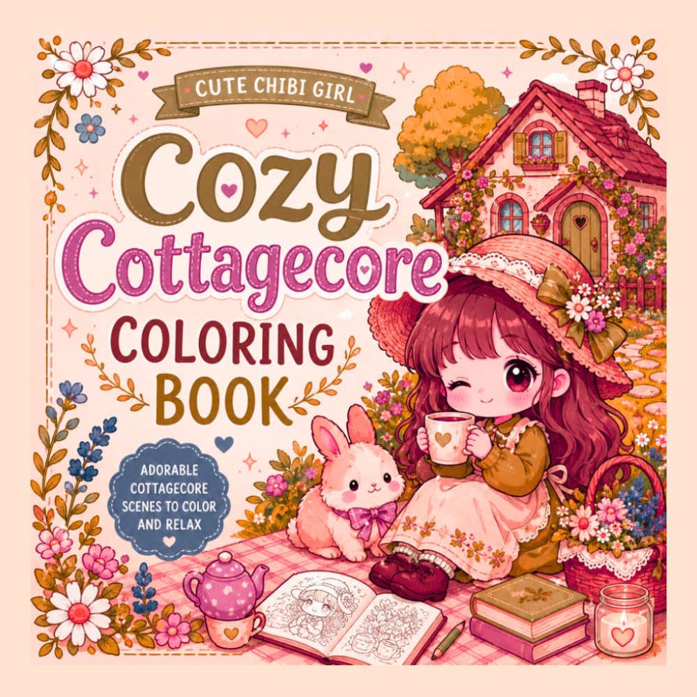 Cute Chibi Girl Cozy Cottagecore Coloring Book: Relax and Unwind with Adorable Chibi Cottagecore Illustrations