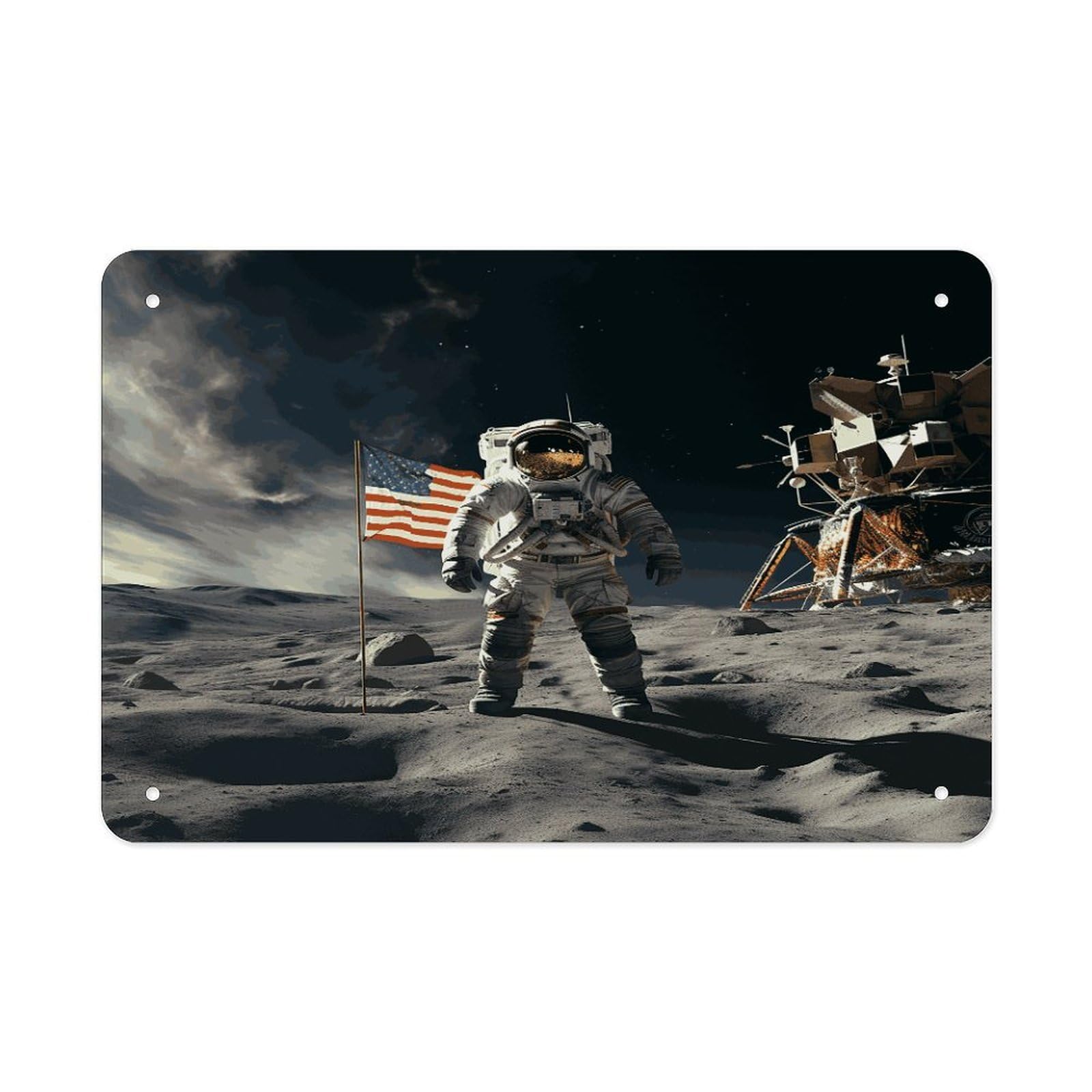 Fekiloot Style Astronaut Landing On The Moon Metal Signs Wall Art Tin Sign