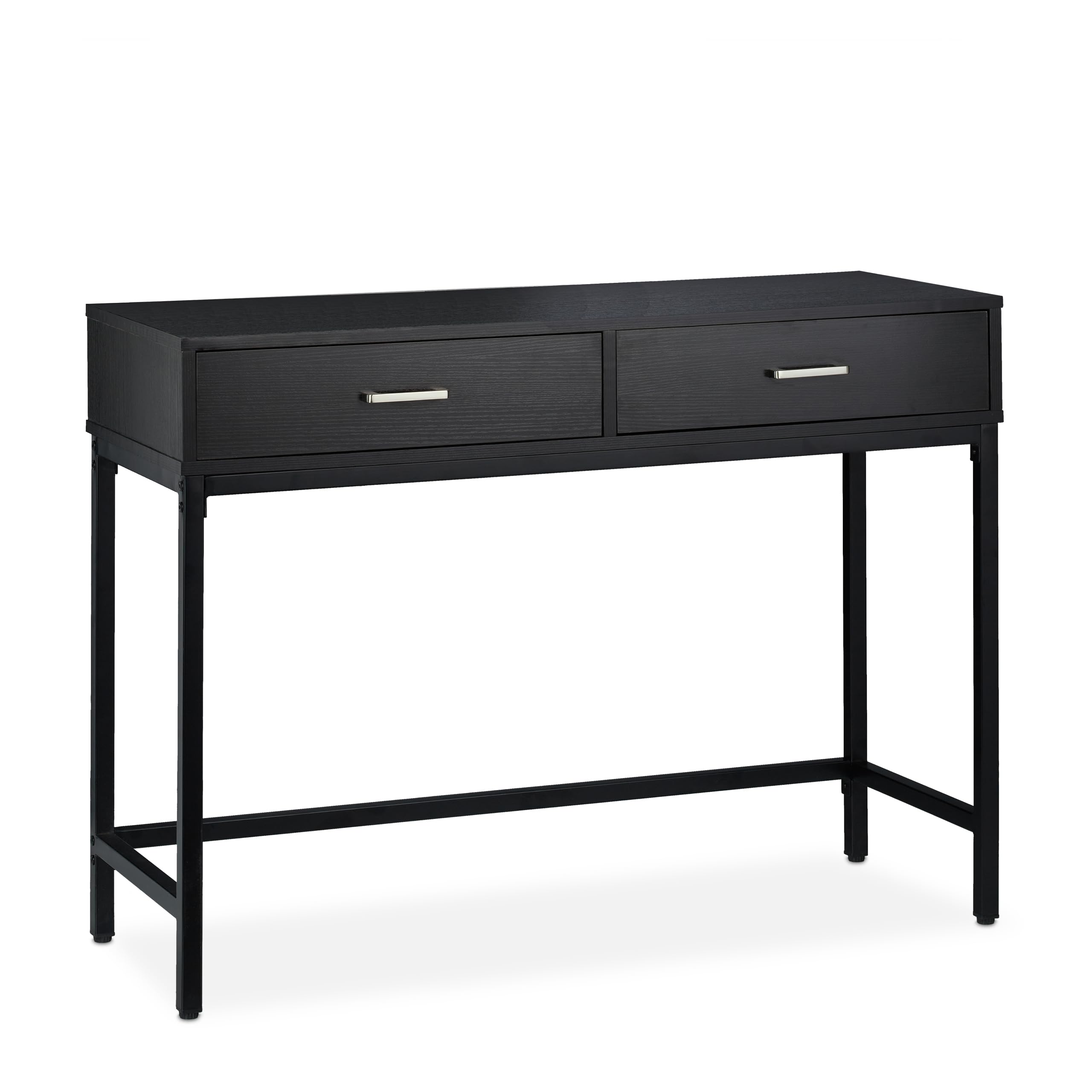 Relaxdays Consola Recibidor, Mesa Entrada con 2 Cajones, 81x110x42 cm, Mesa Auxiliar Estrecha, Pasillo y Salón, Negro