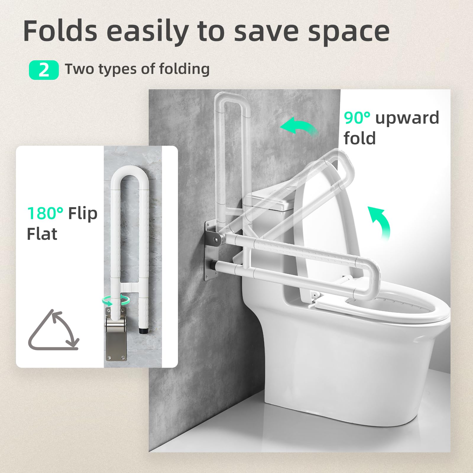 Maniglione Bagno Disabili,Maniglia Doccia Anziani,WC stand-up,70cm Maniglione per Doccia,Supporto Pieghevole Disabili,Acciaio Inossidabile,Supporta 250 kg,Bianco