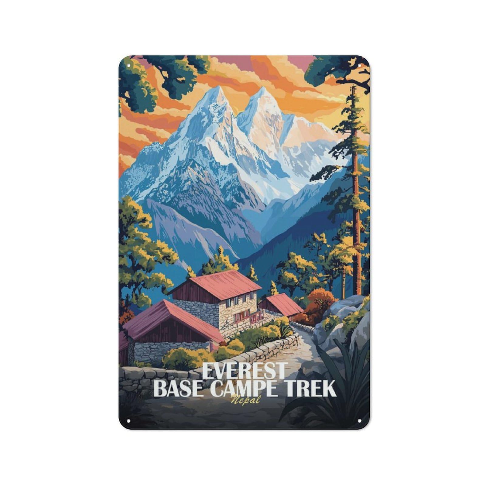 Junmoney Style-24 Tin Wall Plaque 30X20cm With Everest Base Camp Trek Nepal Art For Garage Wall, For People Furnishing A Garage, For Retro Home Interiors
