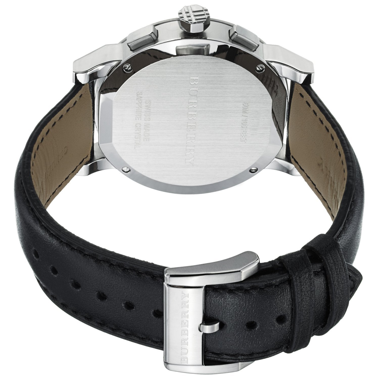 Image secondaire de BURBERRY Montre chronographe BU9355 pour Femme avec Bracelet en Cuir Noir à Carreaux, Noir/argenté, 42 mm, TFV8