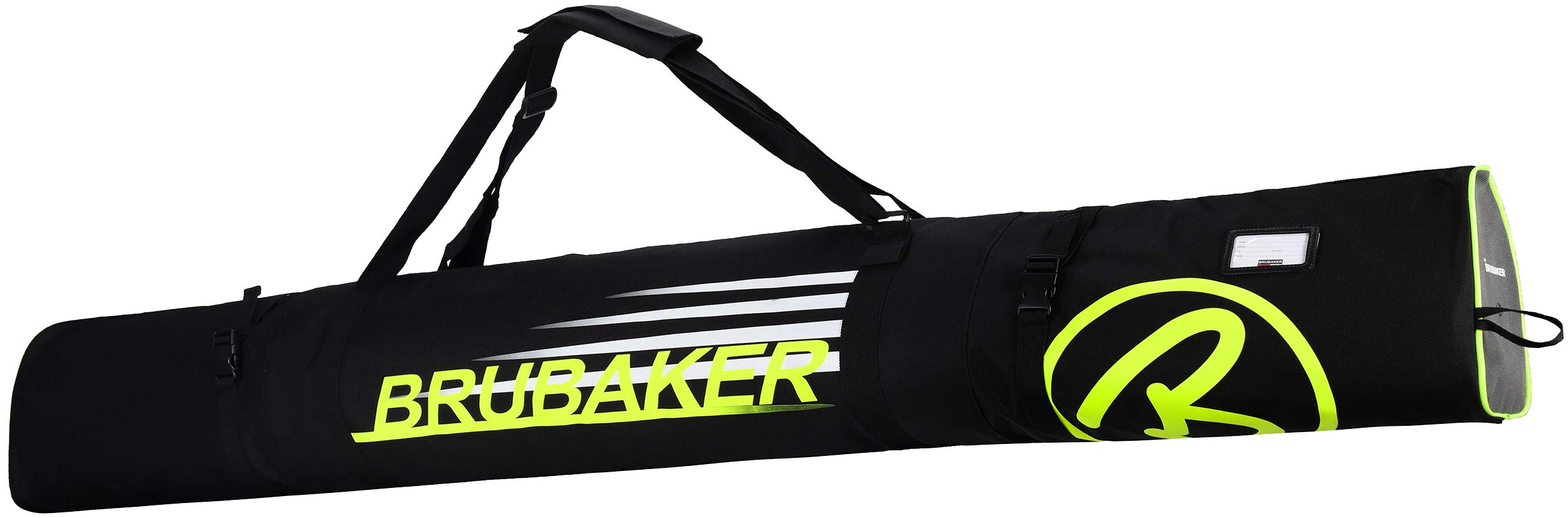 BRUBAKER Carver Champion Ski Bag for 1 Pair of Skis and Poles - Black/Neon Yellow - 74 3/4 Inches / 190 Cm