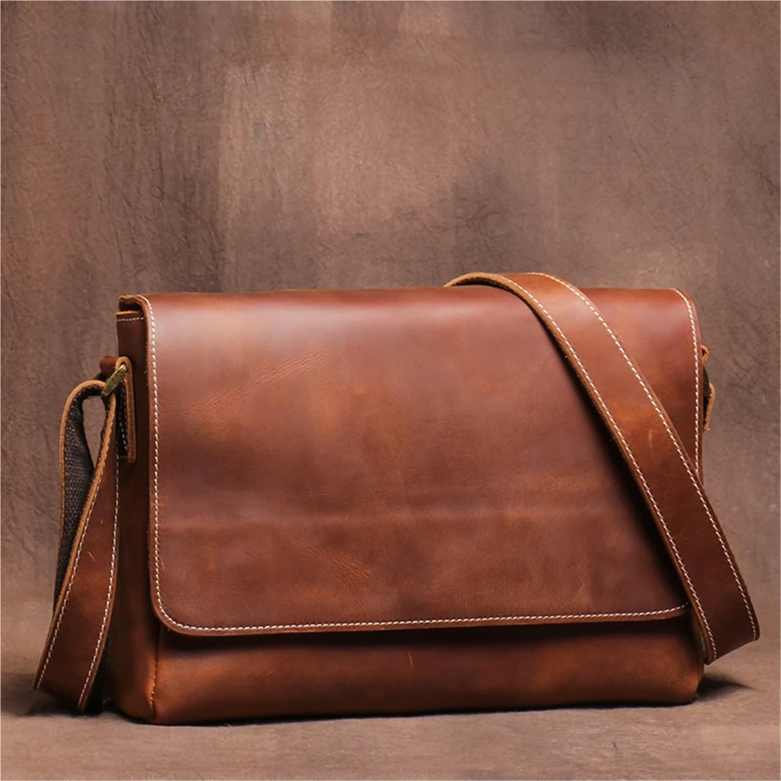 Borsa per Documenti Ufficio Borsa a tracolla vintage da uomo, in vera pelle, con patta semplice, in pelle di mucca