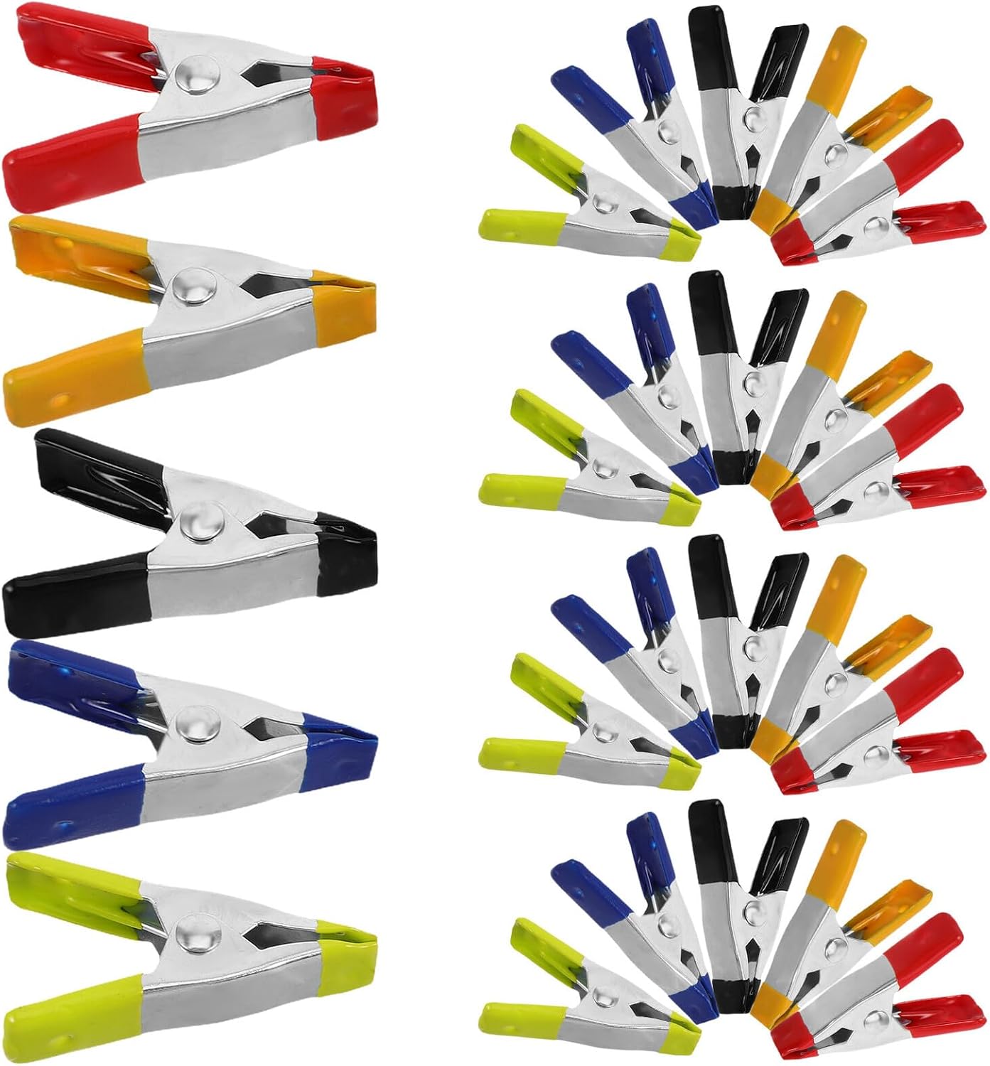 Ciieeo 50pcs Small Metal Spring Clamps Set Multipurpose Carpentry Spring Clips for Woodworking, Powerful Force Clamps for DIY Projects and Craft Fixing, Assorted Colors (red, Yellow,