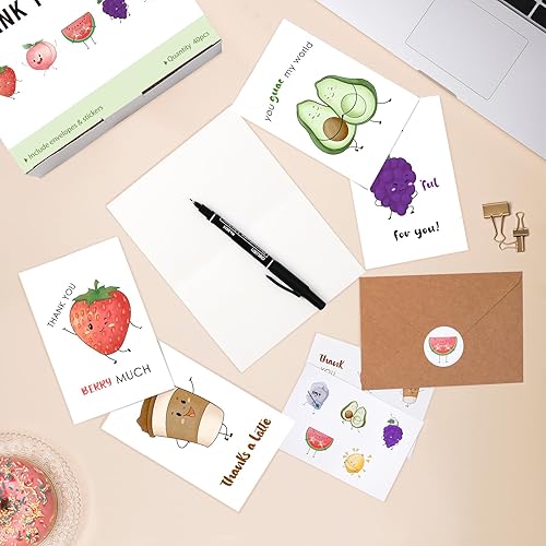 Miniatura 6 de 40 tarjetas de agradecimiento divertidas con sobres, tarjetas de agradecimiento en blanco para pequeñas empresas, bonitas tarjetas de agradecimiento