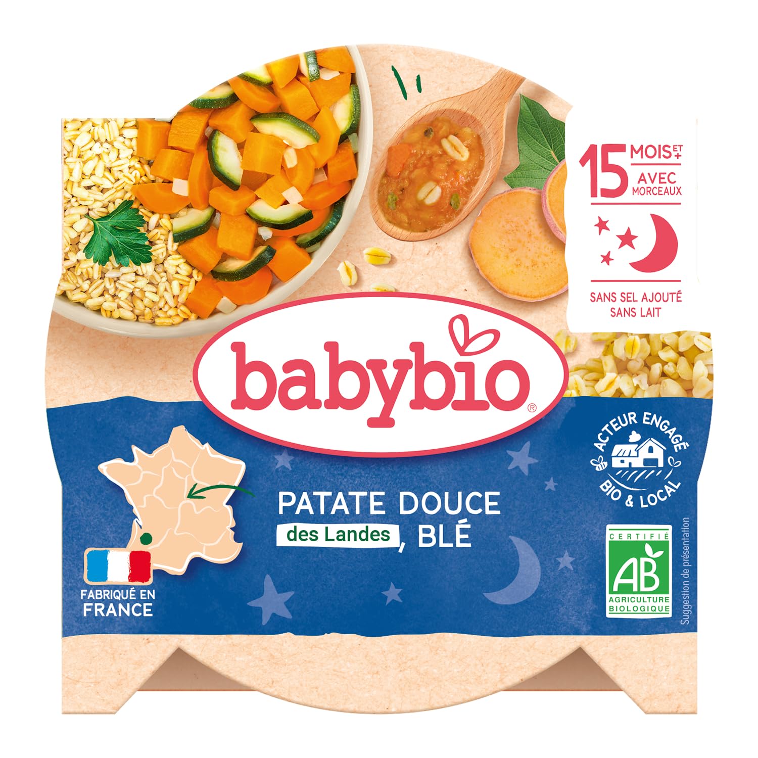 Babybio - Bonne Nuit - Assiette Marmitte du Potager Patate Douce Blé 15+ Mois 260 g