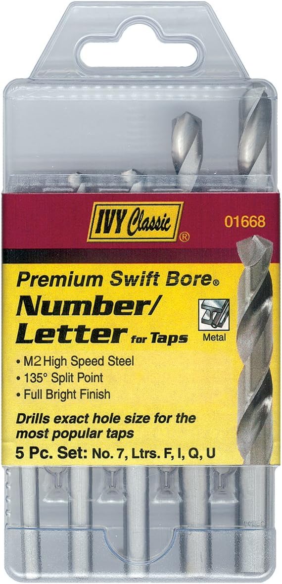 IVY Classic 01668 5-Piece Number/Letter Drill Set, M2 High-Speed Steel, 135-Degree Point, Sturdy Plastic Case