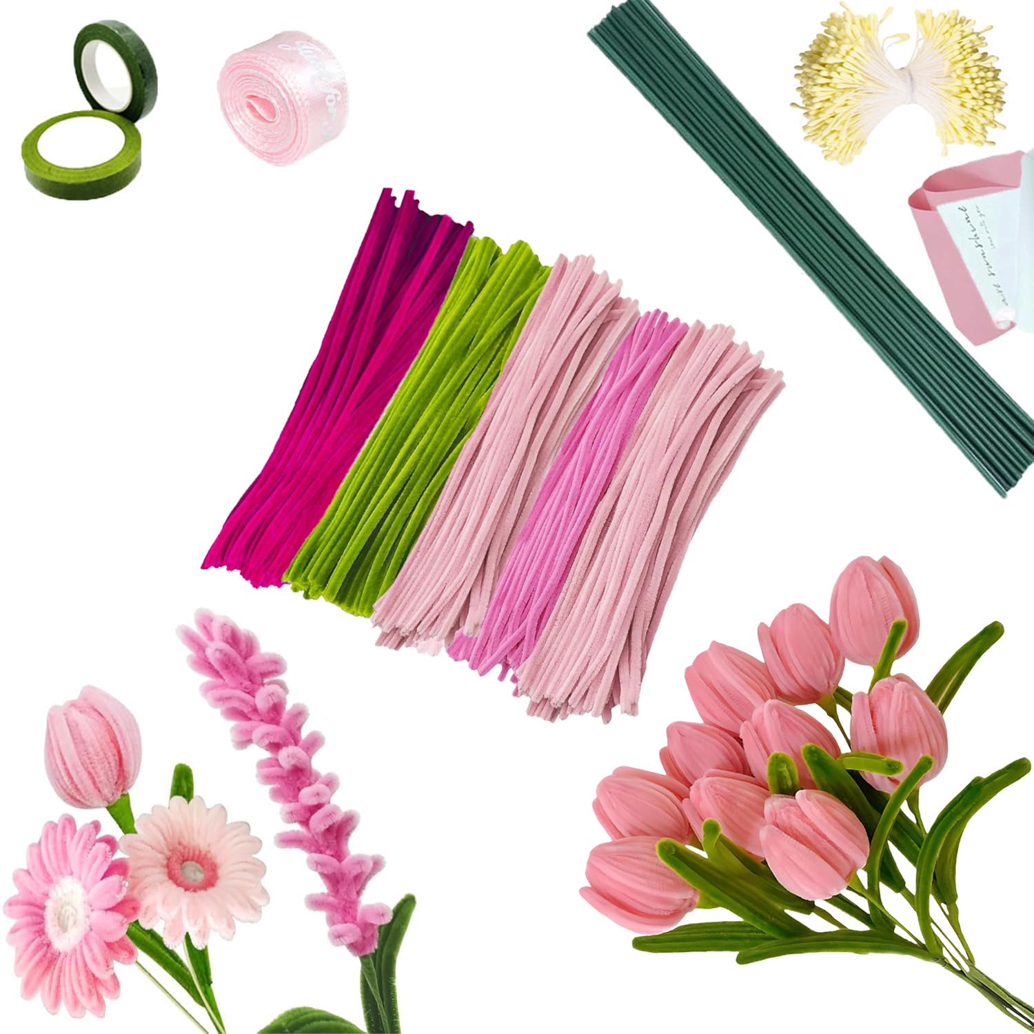 400 Stück Pfeifenreiniger Blumen Set, Pfeifenputzer Blumen Zum Basteln