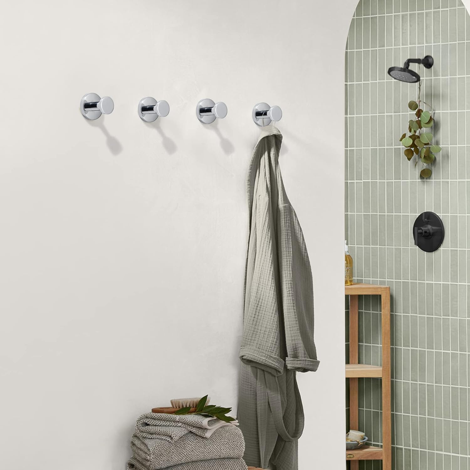 TUNNY 5 Pack Round Towel Hooks-Chrome Modern Coat Hooks Utility Shower Towel Hooks for Bathroom Kitchen Home Storage