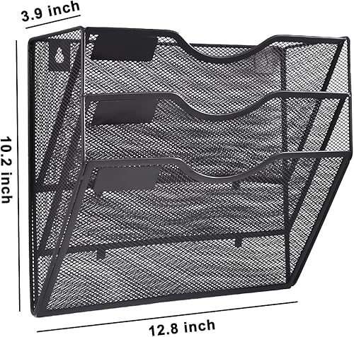Miniatura 4 de COSYAWN Soporte para archivos de pared, organizador de pared colgante de malla de 3 bolsillos, soporte vertical para carpetas de archivos, revistero