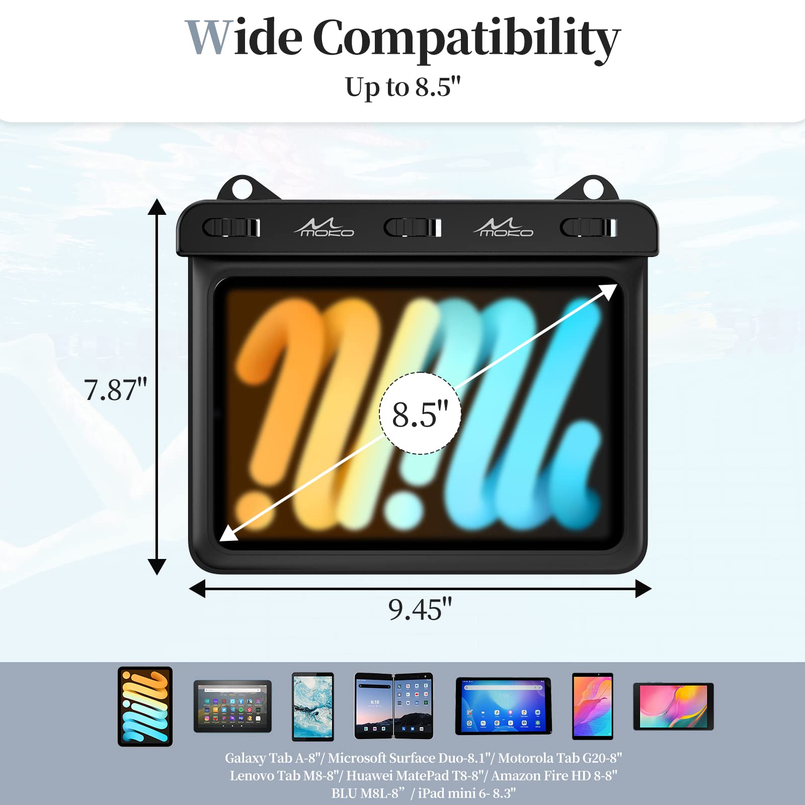 Funda impermeable para tablet compatible con Fire HD 8/Fire 7, iPad Mini 6/5/4/3, Galaxy Tab Pro 8.4, Tab S2/Tab E/Tab A 8.0 8.4 hasta 8.5, bolsa seca con soporte para baño, cocina, color negro 4