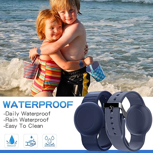 Miniatura 9 de Pulsera de AirTag impermeable para niños (paquete de 2), pulsera oculta de silicona suave para niños, rastreador GPS ligero compatible con Apple