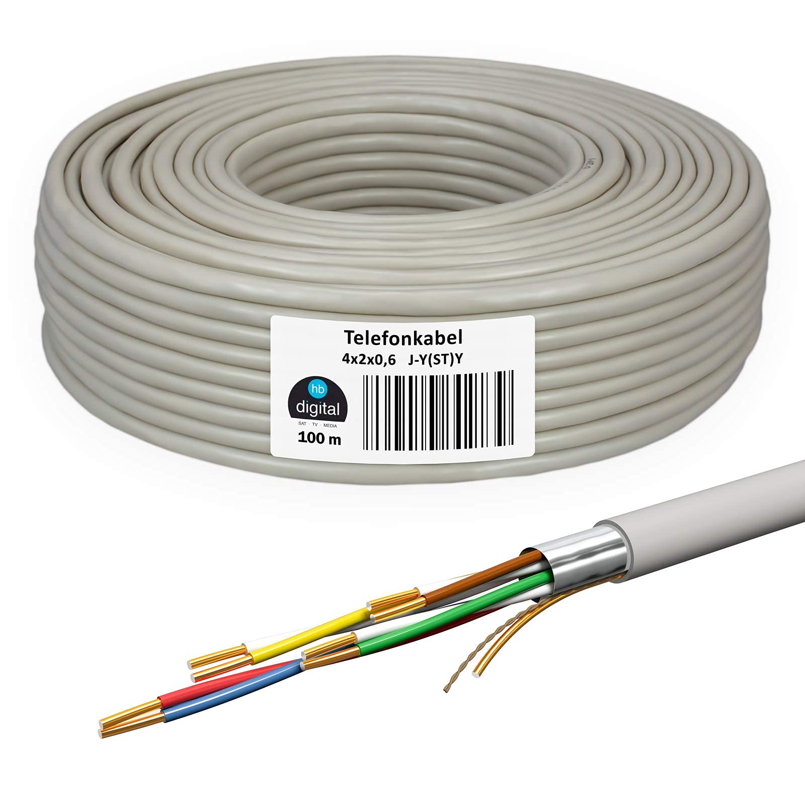 hb-digital S-Conn JYSTY - Cable telefónico (100 m, 4 x 2 x 0,6 mm, J-Y(ST)