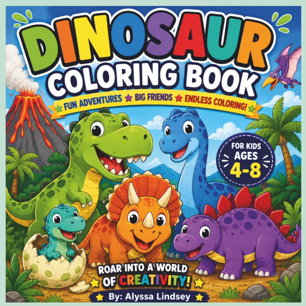 Dinosaur Coloring Book: 30 Fun Dinosaur Coloring Pages for Kids Ages 4–8