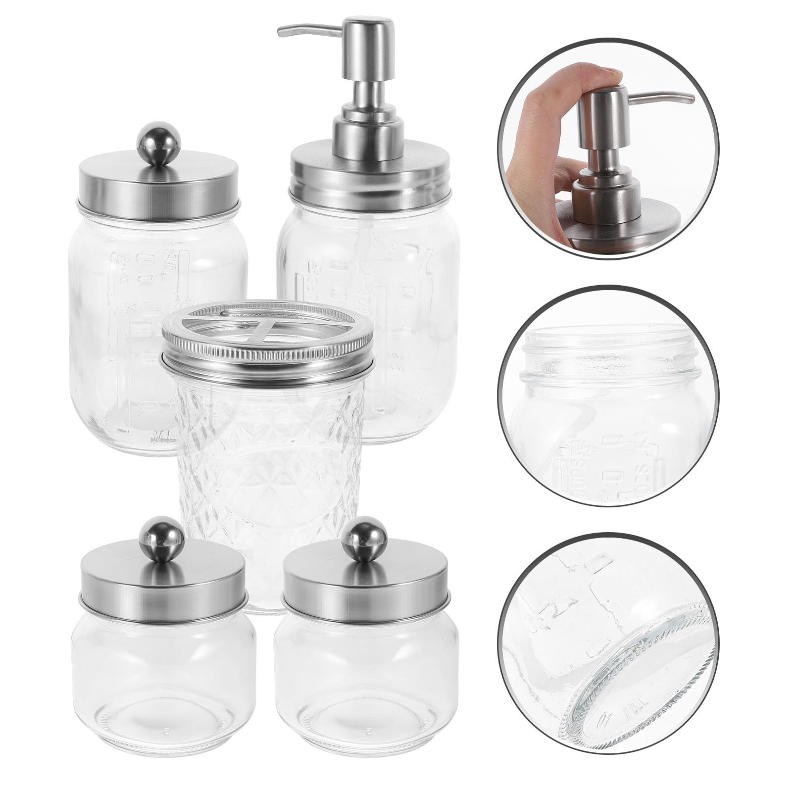 BETOOKY Set de Accesorios para Baño Dispensador Manual de Loción, Vaso para Cepillo de Dientes y Soporte en Vidrio y Acero Inoxidable, Adecuado para Organizar el Baño