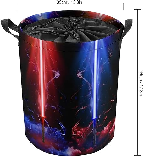 Miniatura 10 de Sable de luz azul abstracto plegable cesta de ropa para niños, sable de luz ardiente rojo estilo pintura para dormitorio, lavandería, armario, baño,