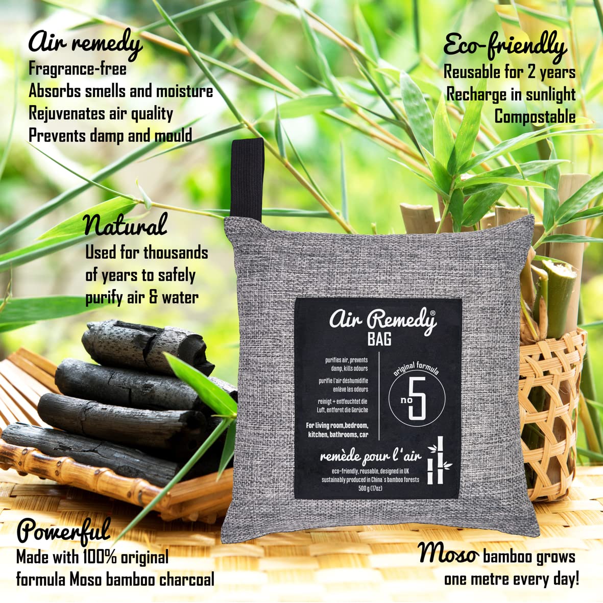 Air Remedy Bag Aktivkohle aus Bambus Luftreiniger 500g x 2, Auto  Entfeuchter & Zuhause Lufterfrischer - Geruchsentferner -  geruchsneutralisierer, raumentfeuchter : Amazon.de: Drogerie & Krperpflege