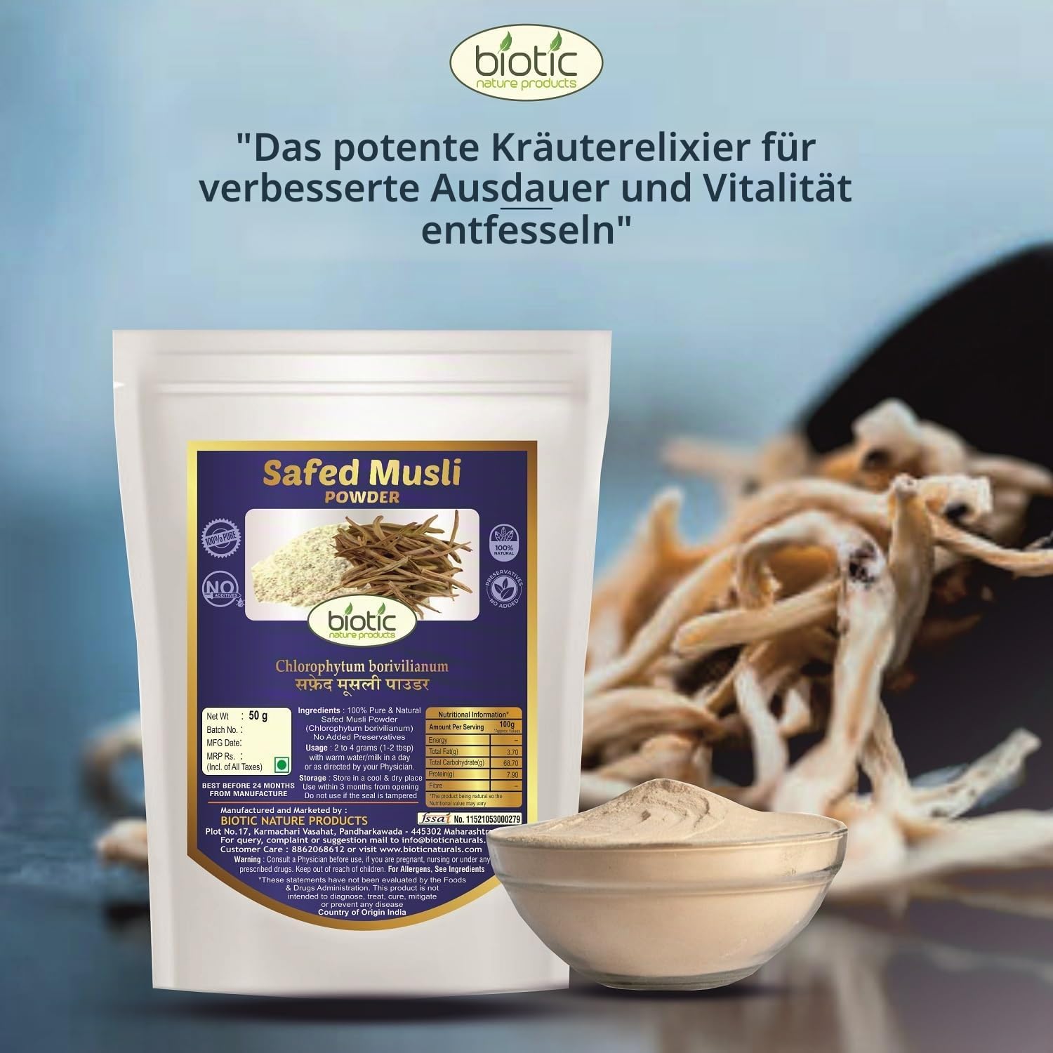 Biotic Safed Musli, Ashwagandha, Shatavari & Kaunch Samenpulver – 200 g (je 50 g)