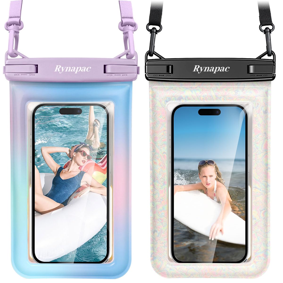 Rynapac [Floatable] Waterproof Phone Pouch 2 Pack - [Up to 8.5"] IPX8 Floating Waterproof Phone Case Dry Bags with Adjustable Lanyard for Beach