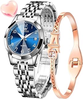 Damenuhr Diamant Analog Quarz Uhren Damen Edelstahl Wasserdicht Leuchtend Modisch Elegantes Kleid Armbanduhr Armreif Geschenk Set