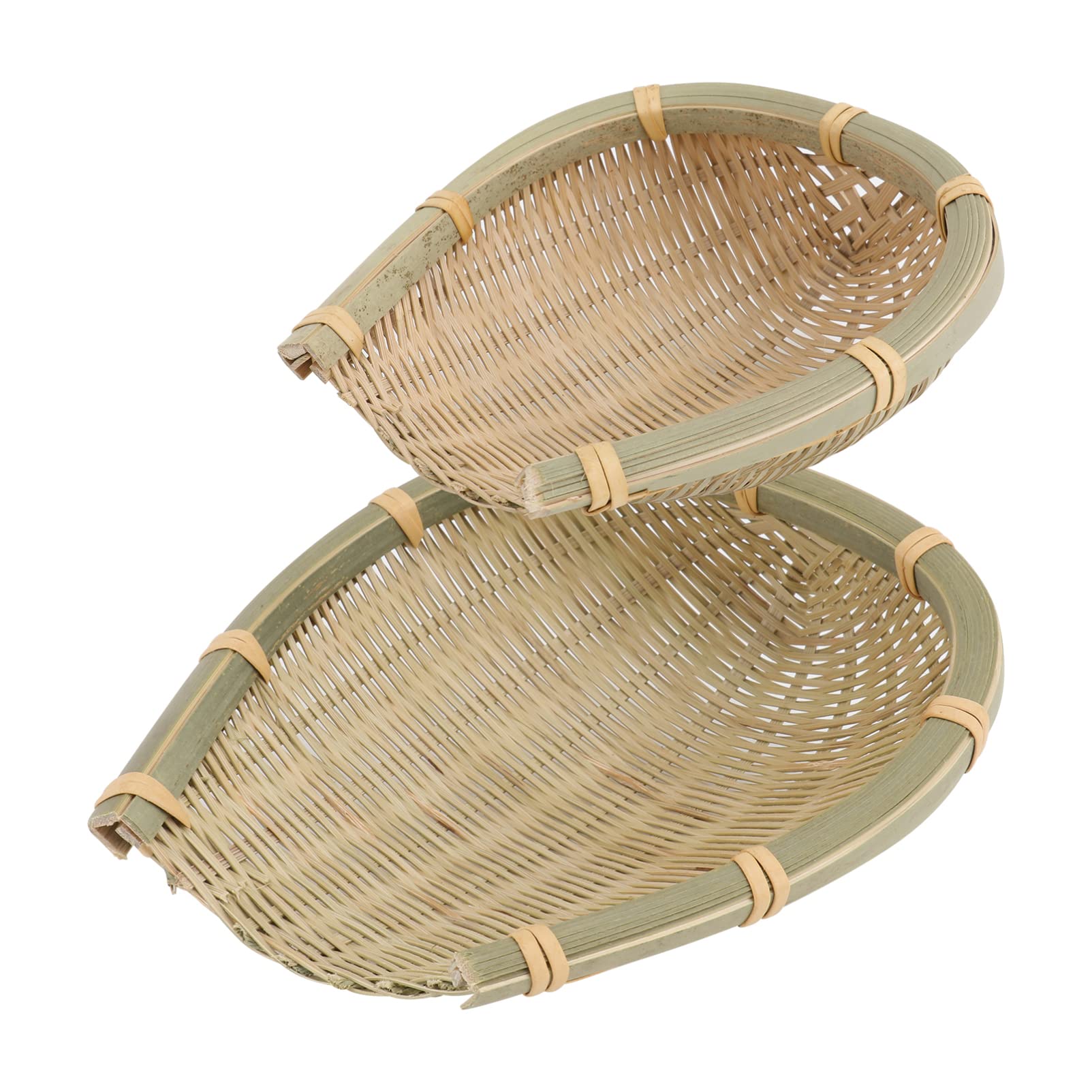 Cabilock Woven Bamboo Basket 2pcs Woven Dustpan Basket Rice Cleaning Basket Food Storage Basket Wooden Bread Basket Rattan Storage Baskets for Food Fruit Vegetable Snack Dessert - 5.5