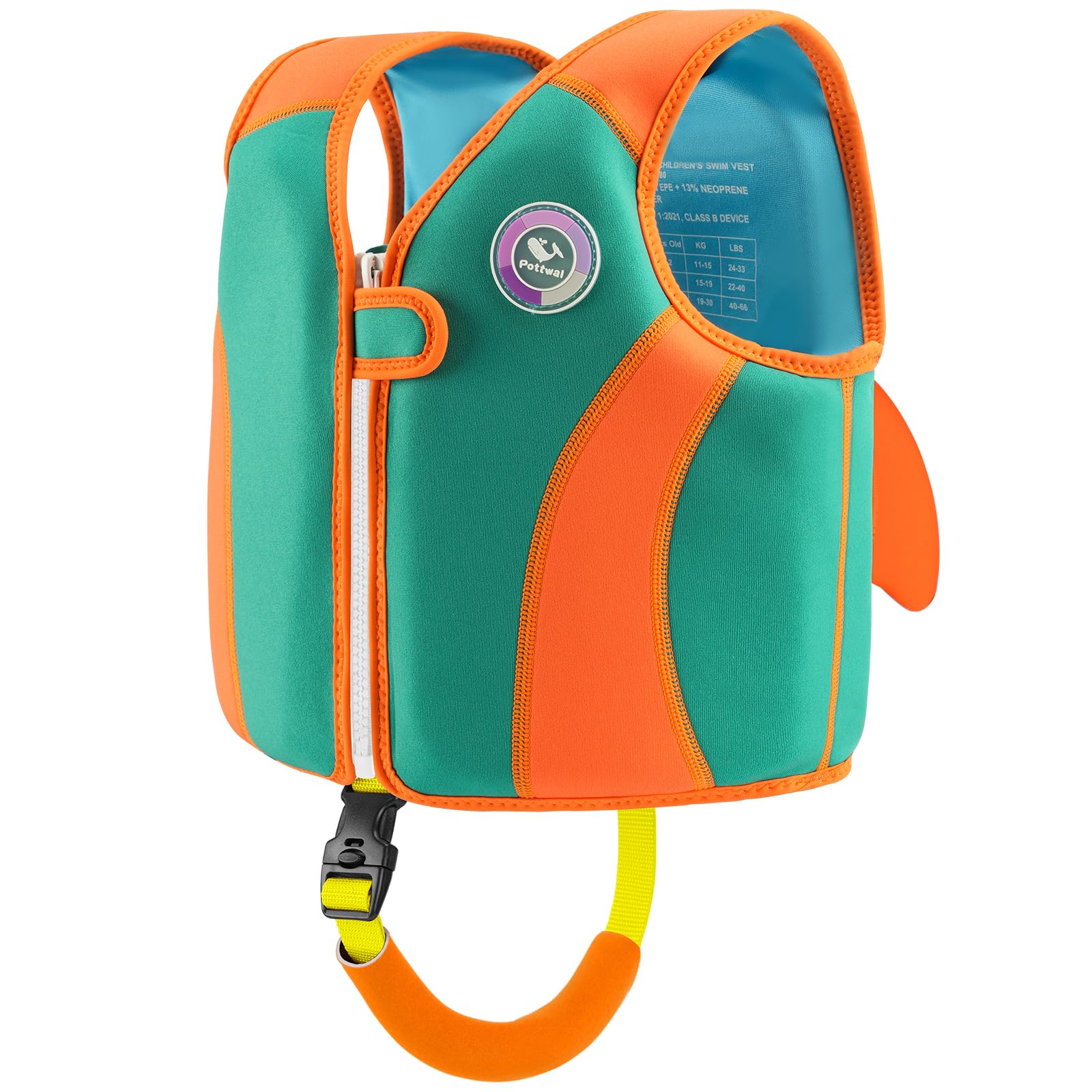 Pottwal Swim Vest for Kids - Swim Jacket for 1-2 Years (24-33LBS) - Buoyancy Aid Made of Neoprene & EPE - with Adjustable Crotch Strap