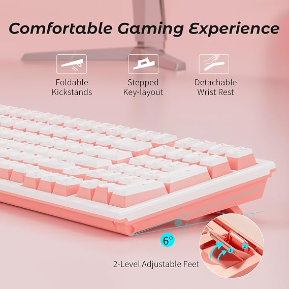 Hexgears X4 Wireless Mechanica Keyboard, 99-Key Linear Switch White Backlit Gaming Keyboard - NKRO 2.4G/USB-C with Wrist Rest, Pudding Keycaps-White/Pink