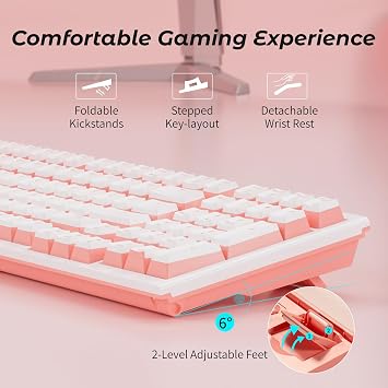 Hexgears X4 Wireless Mechanica Keyboard, 99-Key Linear Switch White Backlit Gaming Keyboard - NKRO 2.4G/USB-C with Wrist Rest, Pudding Keycaps-White/Pink