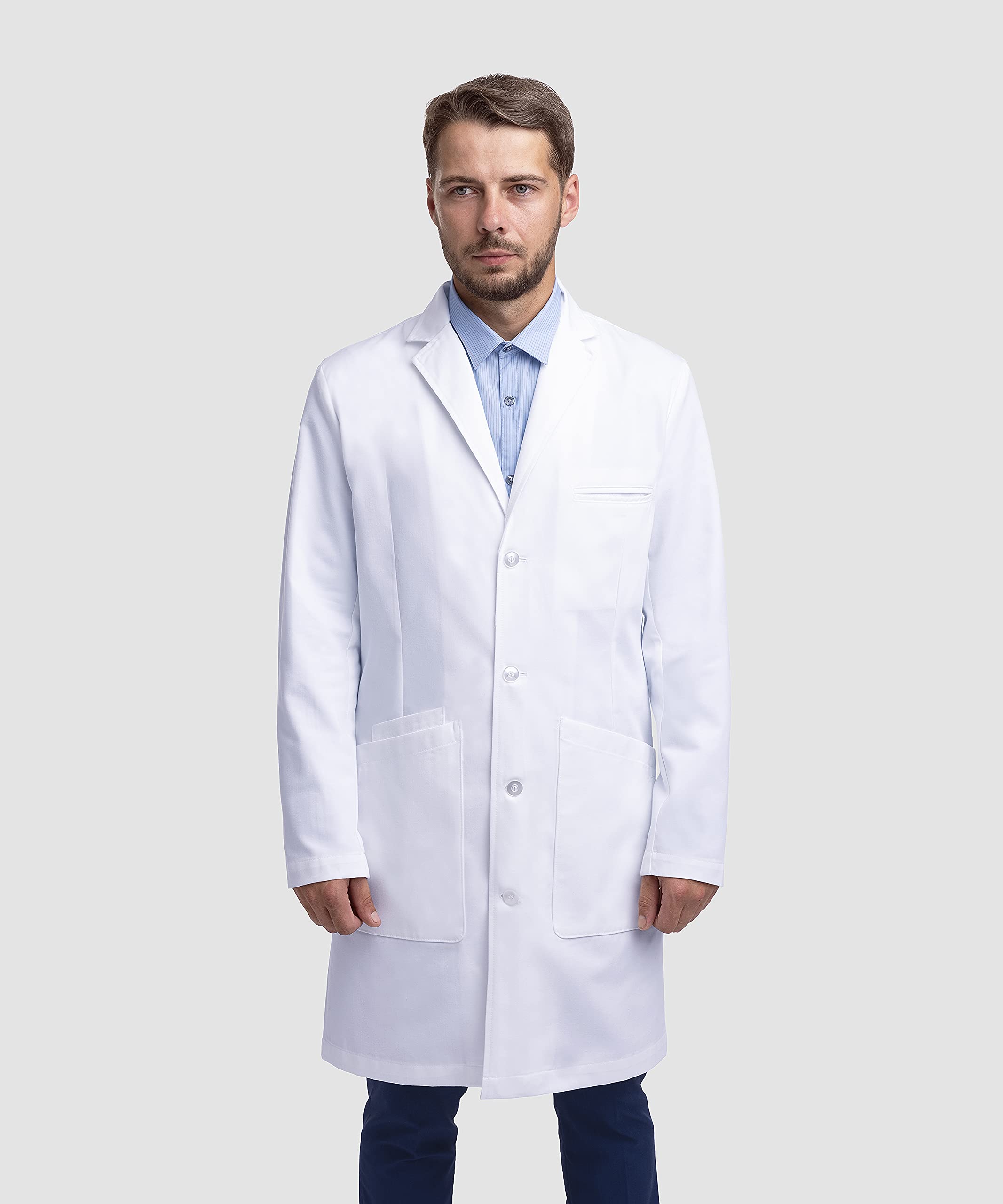 Dr. James profesjonalny fartuch laboratoryjny dla mężczyzn, częściowo dopasowany krój, wiele kieszeni, biały (XXL)