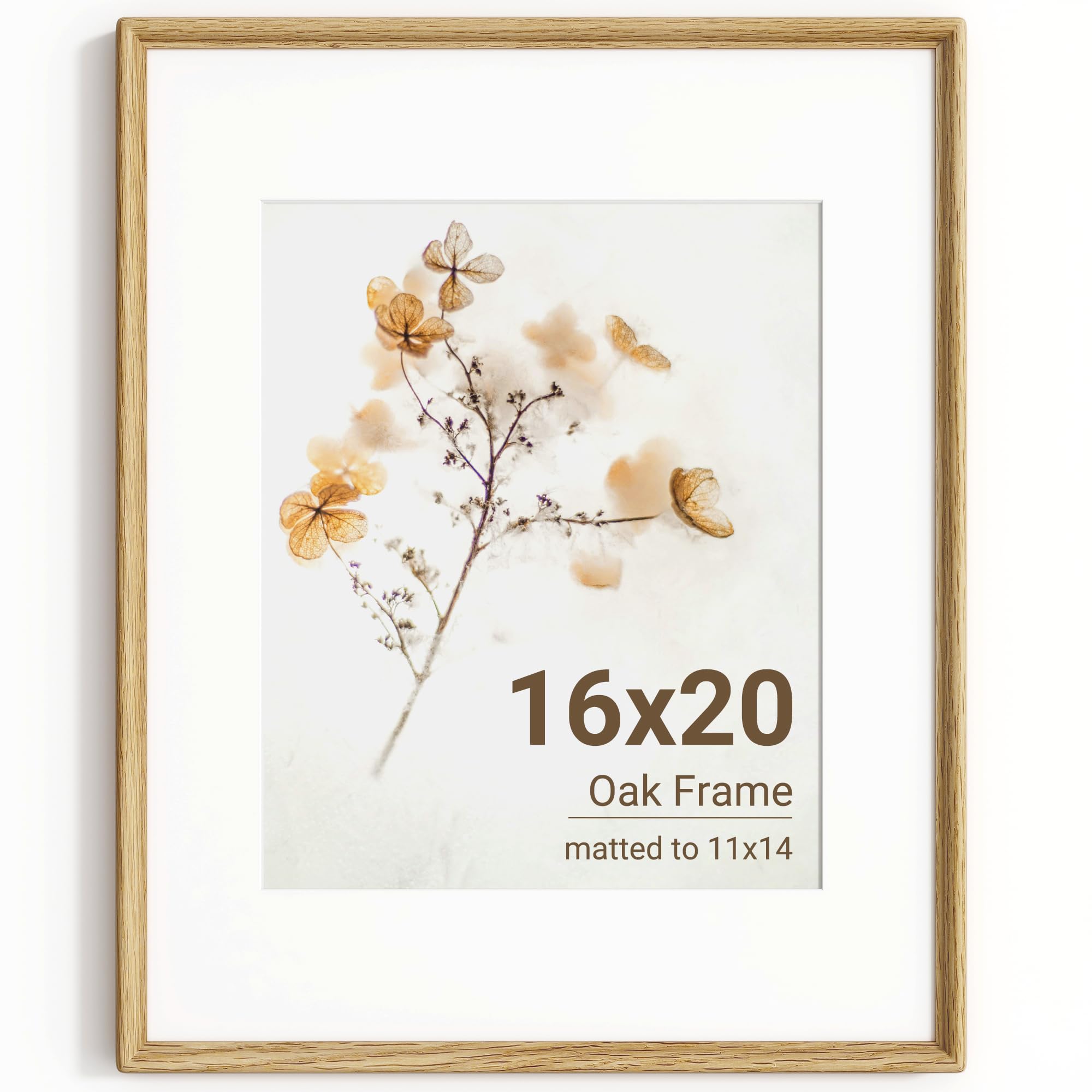 KovaScape 16x20 Photo Frame, Solid Oak Wood Picture Frame with HD Tempered Glass, Handcrafted Real Wood Frame with Mount for 11x14 Photo, Rounded Corner Design, Wall Hanging