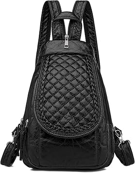 Mini Backpack for Women, Small Backpacks womens Soft Washed PU Leather Backpacks Purse Ladies Travel Black Rucksack Handbags Bags with Multiple Zipper Pockets