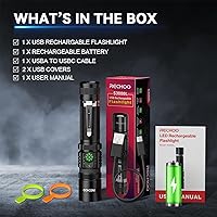 Vista 7 de RECHOO Linterna recargable de alto lúmenes, linterna LED recargable de doble interruptor, 1 paquete, foucs ajustables, 5 modos de iluminación