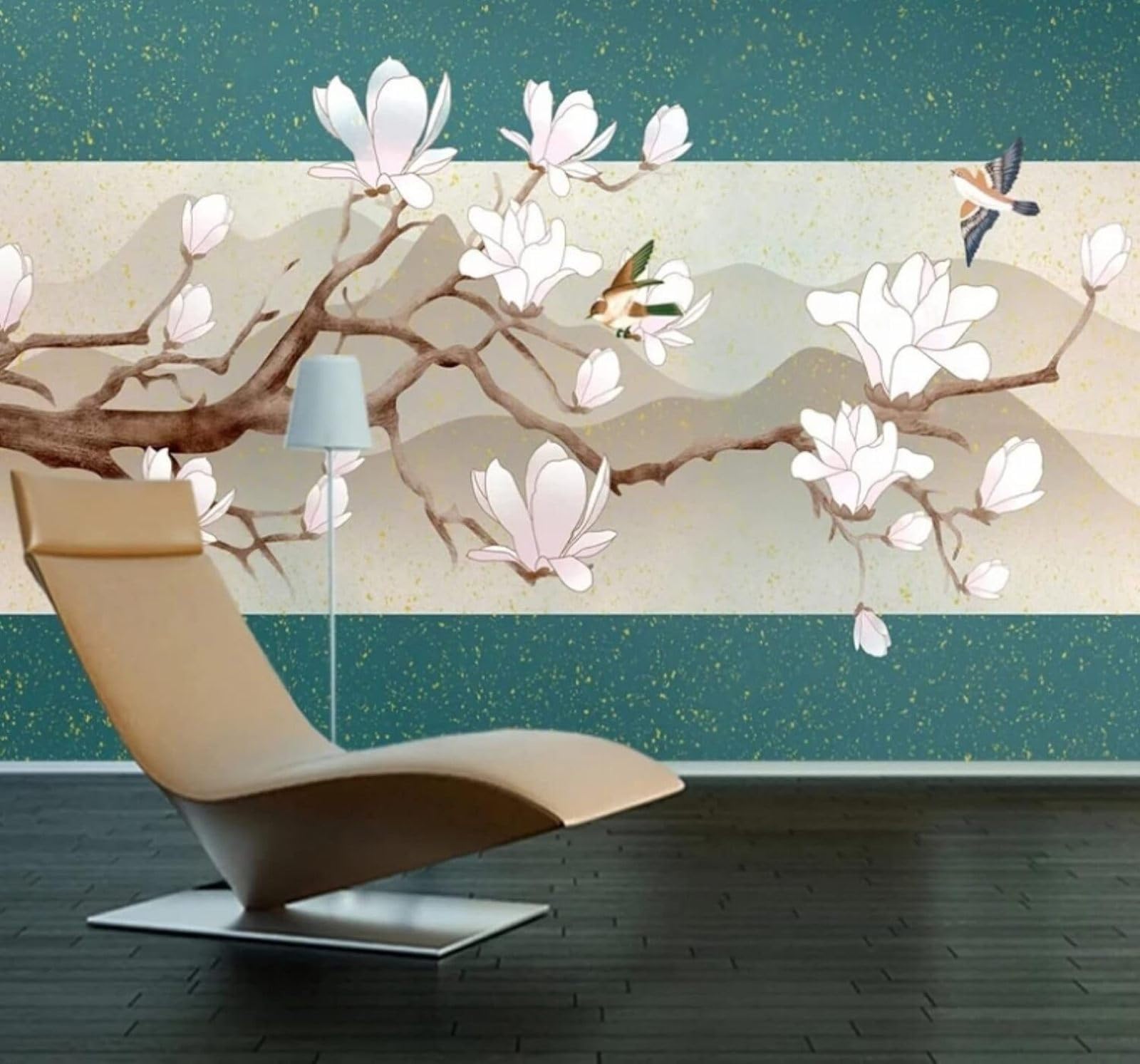 XLMING Hand Drawn Elegant Mountain Peaks Flowers and Birds Landscapes 3D Wallpaper Luxury Home Dining Decor Paste Sofa Living Room The Wall for Bedroom Mural-200cm×140cm