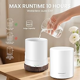 URPOWER 300ml Essential Oil Diffuser Ultrasonic Air Humidifier AUTO Shut Off Aromatherapy Scent Diffuser Night Light 7 Color Changing LED Lights and 4 Timer Settings for Home Office Yoga