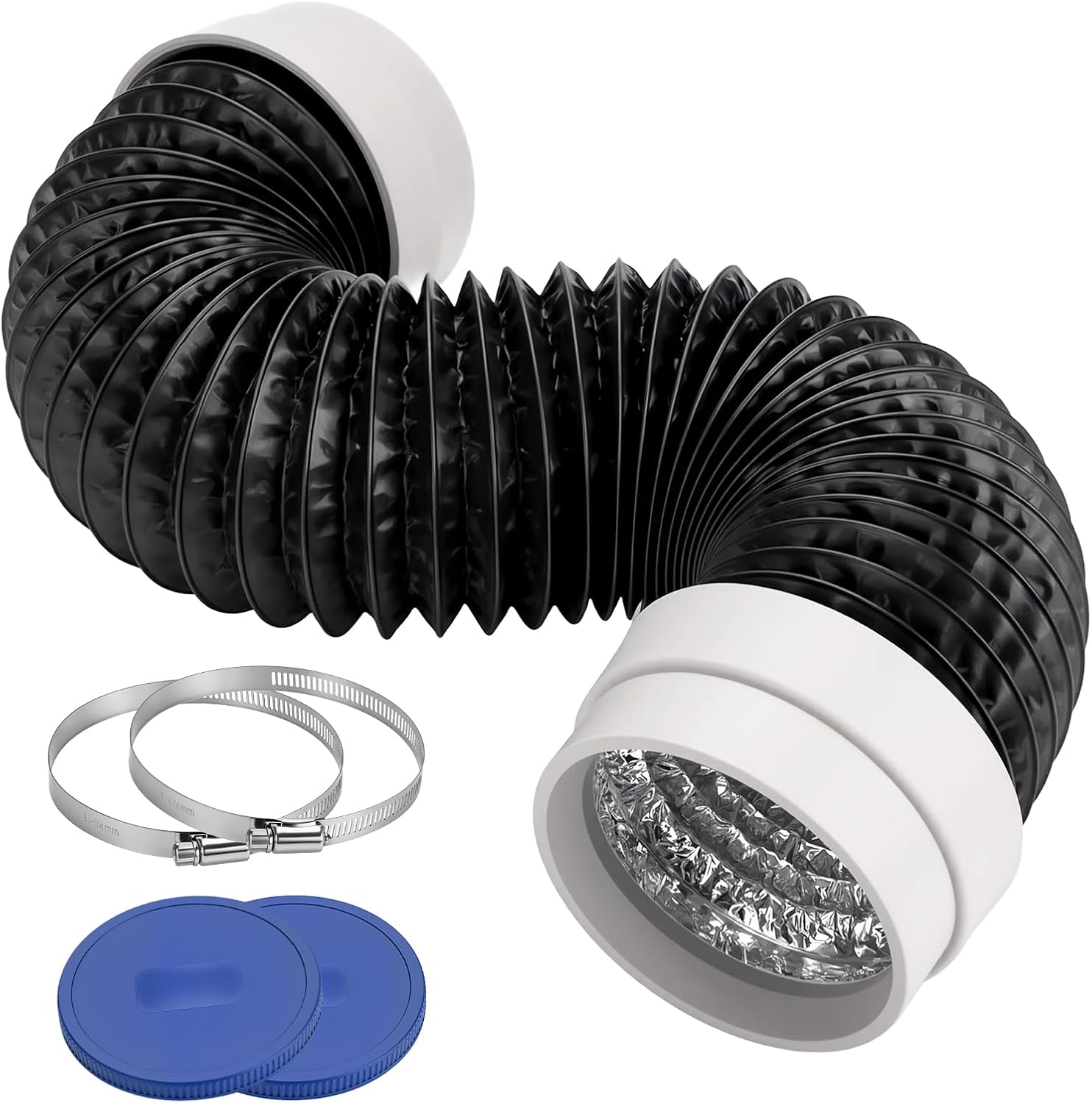Dryer Vent Hose 4 Inch 3FT, Heavy Duty 6-Layer Flexible Aluminum Dryer Duct for Tight Spaces, Heat Resistant Dryer Exhaust Hose Kit with 2 Stainless Steel Clamps