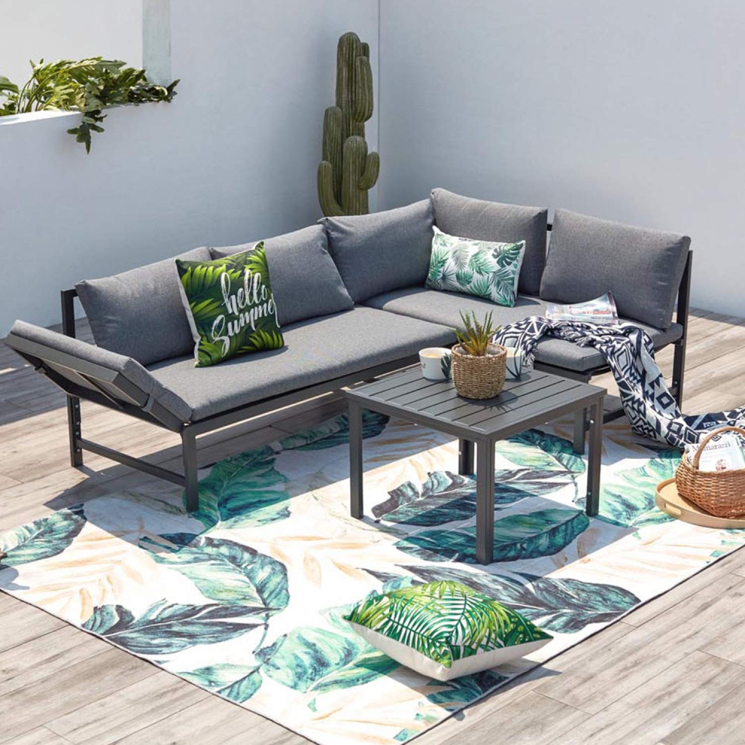 CONCEPT USINE Salon de Jardin Bas Gris Foncé 4 Places Canapé Inclinable