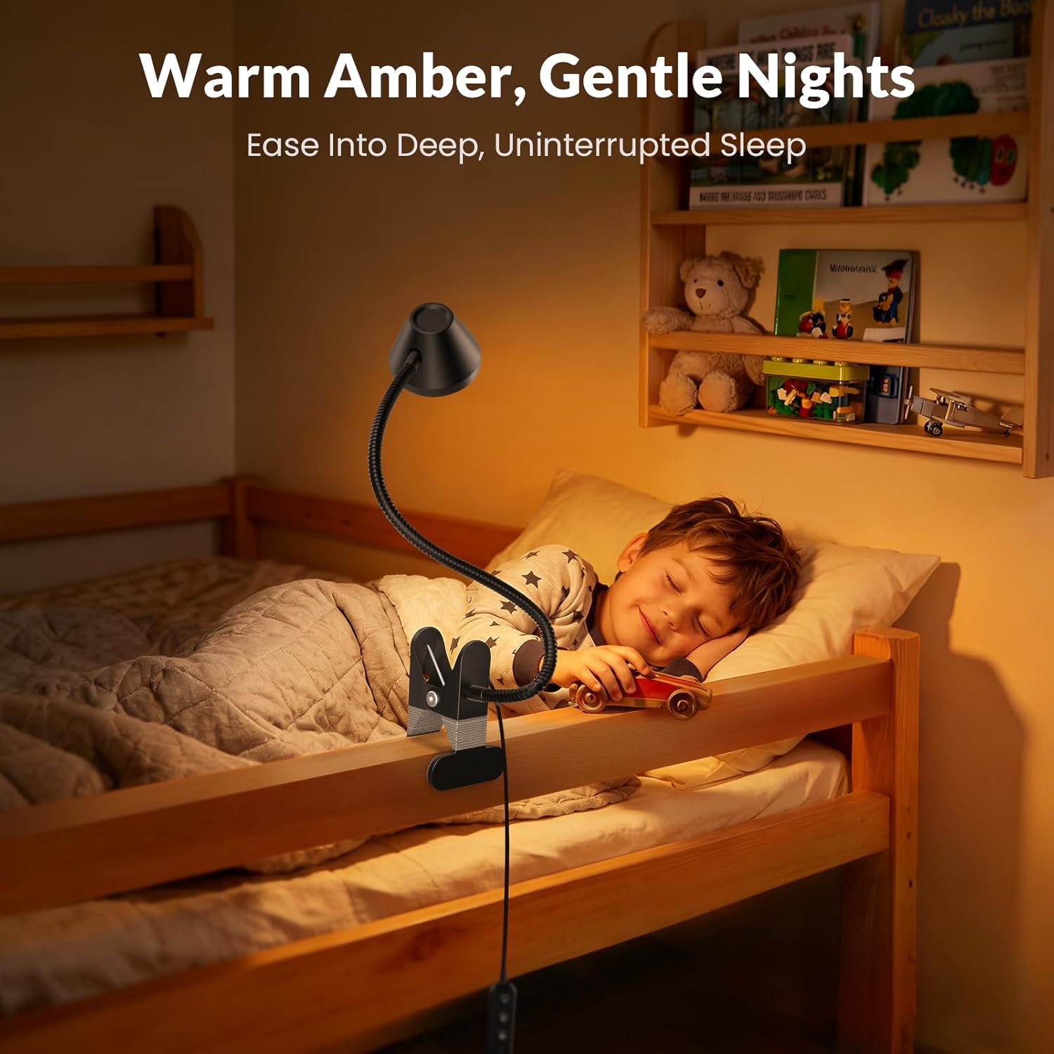 LEPOWER Clip on Light, 7W Reading Lights for Books in Bed with 5 Colors & Stepless Dimming, RG0 Eye-Care, Amber Glow Light & Auto Timer, Strong Clamp with Adapter for Headboard, Bedside, Desk, Black