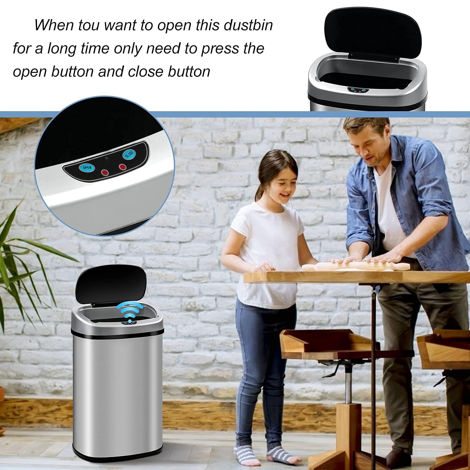 Bigacc 13 Gallon Automatic Motion Sensor Kitchen Trash Can with lid, 50L Large Capacity - Stainless Steel, Silent Close, Ideal for Home&Bathroom&Bedroom, Stainless Steel